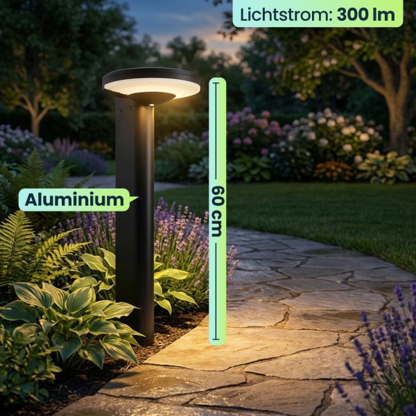 2er-Set Premium Solar Säulen-Wegeleuchte aus Aluminium in Schwarz, 300lm helle SMD-LEDs, Dämmerungssensor & 2 Leuchtmodi, wetterfeste Gartenlampe modern
