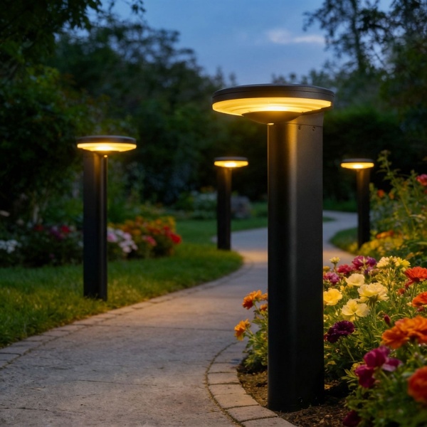 4er-Set Premium Solar Säulen-Wegeleuchte aus Aluminium in Schwarz, 300lm helle SMD-LEDs, Dämmerungssensor & 2 Leuchtmodi, wetterfeste Gartenlampe modern