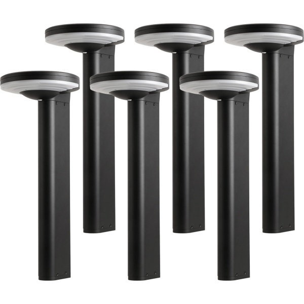 6er-Set Premium Solar Säulen-Wegeleuchte aus Aluminium in Schwarz, 300lm helle SMD-LEDs, Dämmerungssensor & 2 Leuchtmodi, wetterfeste Gartenlampe modern