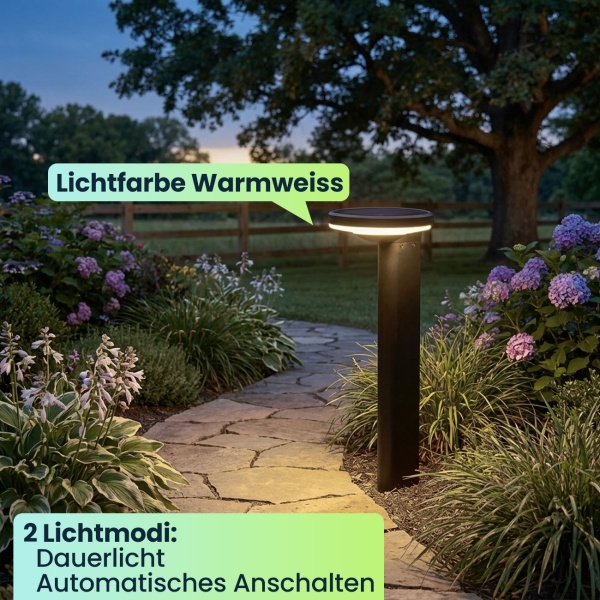 6er-Set Premium Solar Säulen-Wegeleuchte aus Aluminium in Schwarz, 300lm helle SMD-LEDs, Dämmerungssensor & 2 Leuchtmodi, wetterfeste Gartenlampe modern