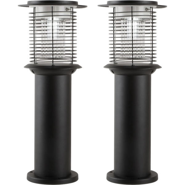 2er-Set Solar Gartenlampe mit Mückenvernichter aus Edelstahl, 2in1 LED Wegeleuchte Schwarz, Warmweiss 300lm & UV Insektenschutz 15lm, IP44, 25 x 60 cm