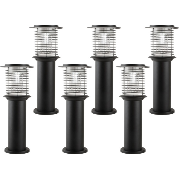 6er-Set Solar Gartenlampe mit Mückenvernichter aus Edelstahl, 2in1 LED Wegeleuchte Schwarz, Warmweiss 300lm & UV Insektenschutz 15lm, IP44, 25 x 60 cm