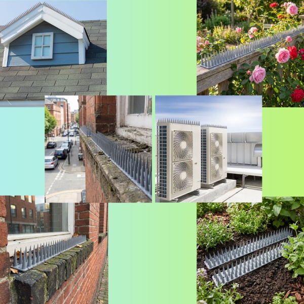 12er Set Taubenspikes Grau 5,4m - Effektive Vogelabwehr aus Polycarbonat - 3-reihige Abwehrspikes gegen Tauben, Möwen, Marder, Katzen & Eichhörnchen