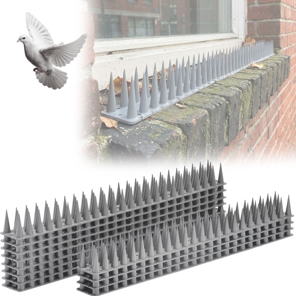 12er Set Taubenspikes Grau 5,4m - Effektive Vogelabwehr aus Polycarbonat - 3-reihige Abwehrspikes gegen Tauben, Möwen, Marder, Katzen & Eichhörnchen