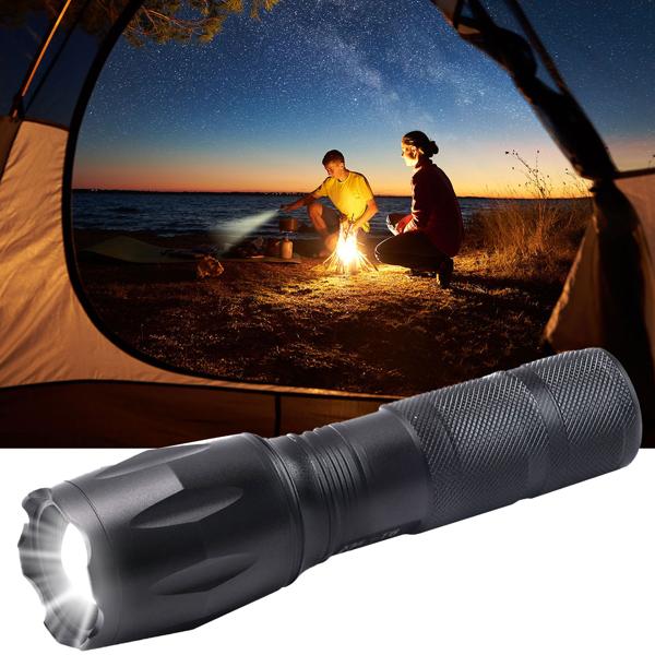 Wiederaufladbare Cree LED-Taschenlampe (260lm) mit Powerbank – USB-Taschenlampe IP44, Zoom & 200m Leuchtweite