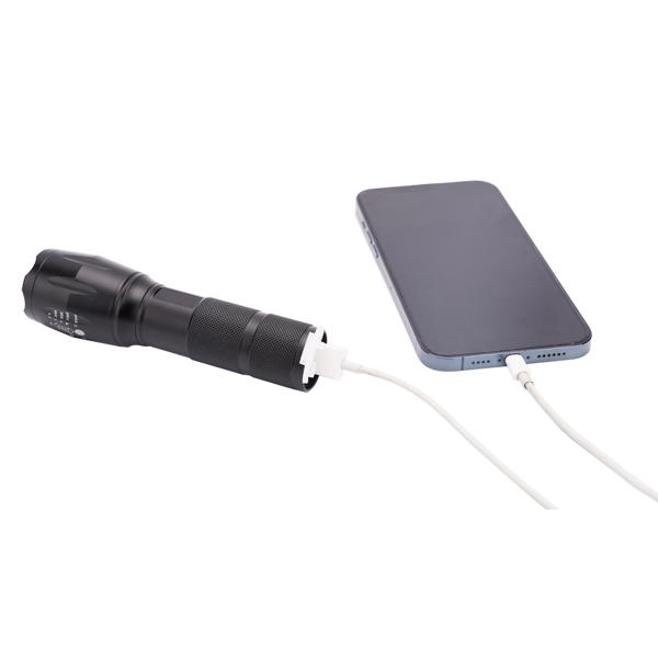 2er-Set Wiederaufladbare Cree LED-Taschenlampe 260 lm mit Powerbank 1200mAh, 10 Watt, Lichtkegel mit Zoom, Blinklicht Modus für Notfälle