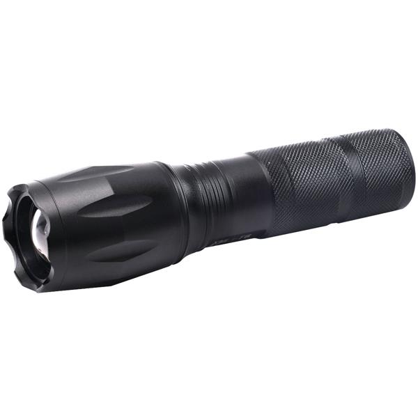 Wiederaufladbare Cree LED-Taschenlampe (260lm) mit Powerbank – USB-Taschenlampe IP44, Zoom & 200m Leuchtweite