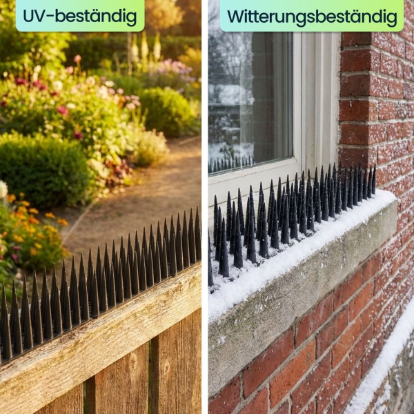 12er Set Taubenspikes Schwarz 5,4m - Effektive Vogelabwehr aus Polycarbonat - 3-reihige Abwehrspikes gegen Tauben, Möwen, Marder, Katzen & Eichhörnchen
