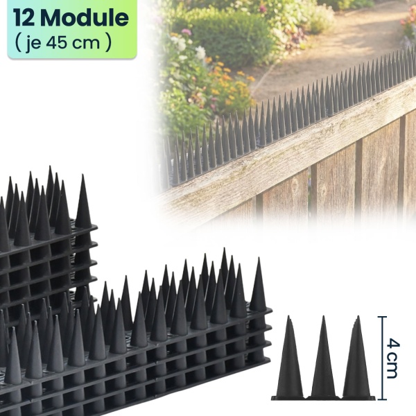 12er Set Taubenspikes Schwarz 5,4m - Effektive Vogelabwehr aus Polycarbonat - 3-reihige Abwehrspikes gegen Tauben, Möwen, Marder, Katzen & Eichhörnchen