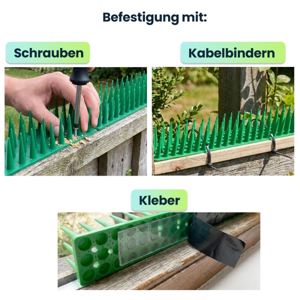 12er Set Taubenspikes Schwarz 5,4m - Effektive Vogelabwehr aus Polycarbonat - 3-reihige Abwehrspikes gegen Tauben, Möwen, Marder, Katzen & Eichhörnchen