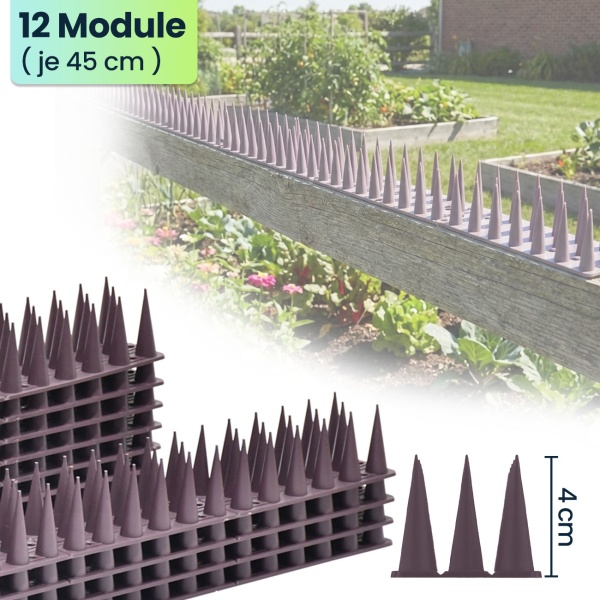 12er Set Taubenspikes Braun 5,4m - Effektive Vogelabwehr aus Polycarbonat - 3-reihige Abwehrspikes gegen Tauben, Möwen, Marder, Katzen & Eichhörnchen