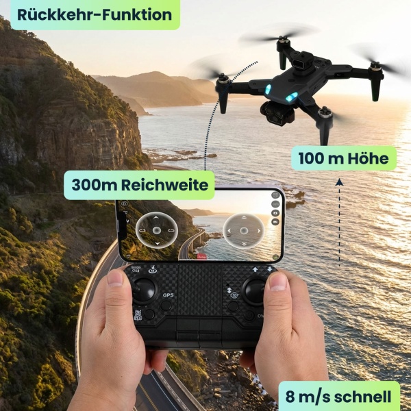 4K Drohne mit Kamera Schwenkbar C0 Zertifiziert Bürstenloser Motor Faltbar GPS Rückkehr Hinderniserkennung Follow-Me Live-Übertragung Waypoint App