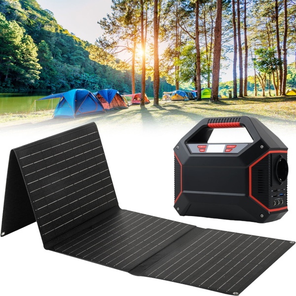 Powerstation 155Wh 42000mAh Solar-Generator Set inkl. 40W Solarpanel, 230V AC Steckdose, USB-C QC 3.0, DC Output & LED für Camping