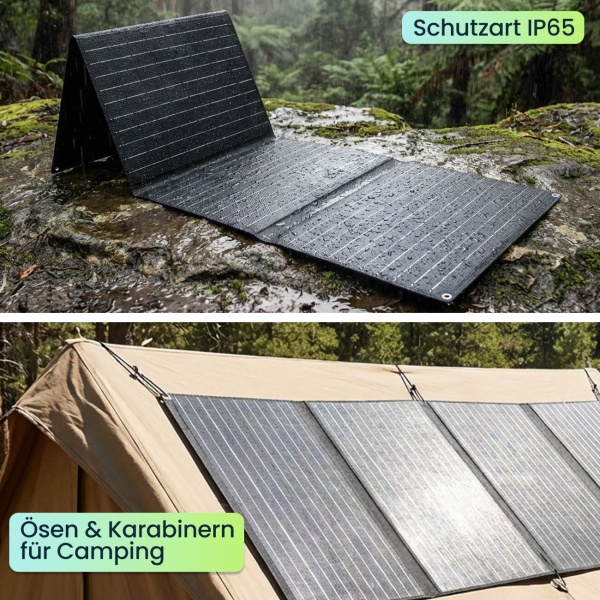 Powerstation 155Wh 42000mAh Solar-Generator Set inkl. 40W Solarpanel, 230V AC Steckdose, USB-C QC 3.0, DC Output & LED für Camping