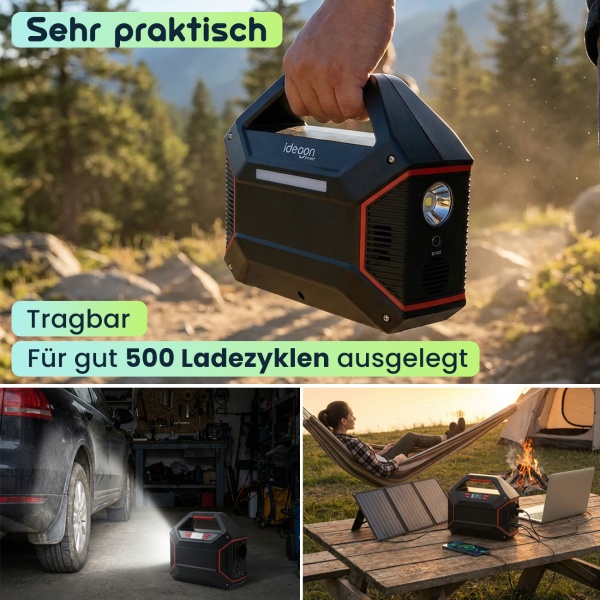 Powerstation 155Wh 42000mAh Solar-Generator Set inkl. 40W Solarpanel, 230V AC Steckdose, USB-C QC 3.0, DC Output & LED für Camping