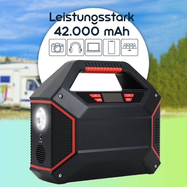 Powerstation 155Wh 42000mAh Solar-Generator Set inkl. 20W Solarpanel, 230V AC Steckdose, USB-C QC 3.0, DC Output & LED für Camping
