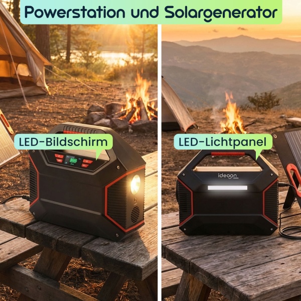 Powerstation 155Wh 42000mAh Solar-Generator Set inkl. 20W Solarpanel, 230V AC Steckdose, USB-C QC 3.0, DC Output & LED für Camping