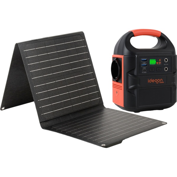 Mobiles Powerstation Set 88,8Wh mit 21W Solarpanel faltbar, 230V Steckdose, 100W, USB-C PD 65W, Solargenerator mit LED-Leuchte für Camping & Outdoor