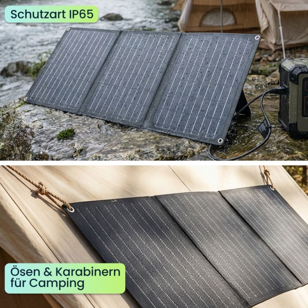 Mobiles Powerstation Set 88,8Wh mit 21W Solarpanel faltbar, 230V Steckdose, 100W, USB-C PD 65W, Solargenerator mit LED-Leuchte für Camping & Outdoor