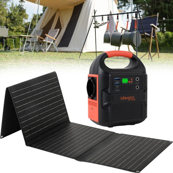 Mobiles Powerstation Set 88,8Wh mit 40W Solarpanel faltbar, 230V Steckdose, 100W, USB-C PD 65W, Solargenerator mit LED-Leuchte für Camping & Outdoor