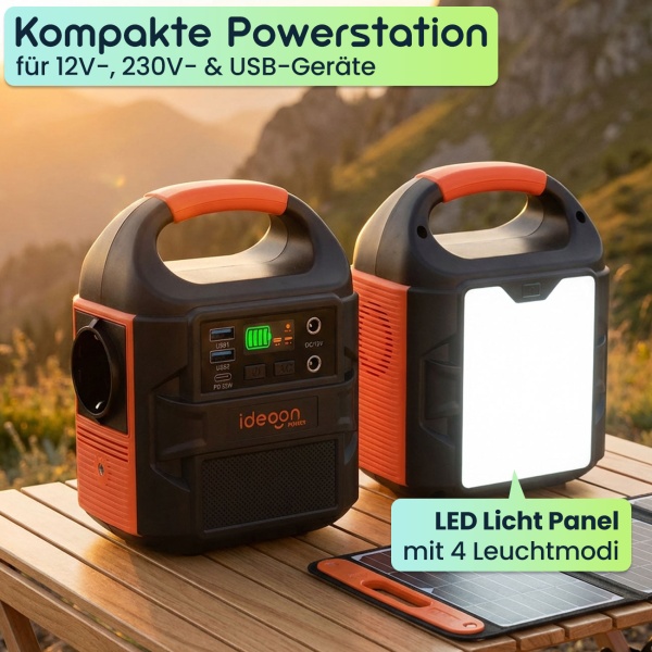Mobiles Powerstation Set 88,8Wh mit 40W Solarpanel faltbar, 230V Steckdose, 100W, USB-C PD 65W, Solargenerator mit LED-Leuchte für Camping & Outdoor