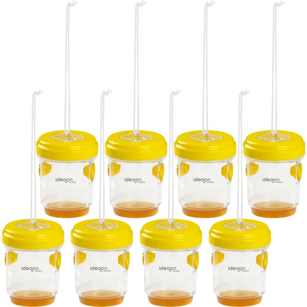 Wespenfalle & Fliegenfalle 8er-Set zum Aufhängen oder Hinstellen, Giftfreie Insektenfalle Gelb, Wiederbefüllbar & Effektiv für Garten und Balkon