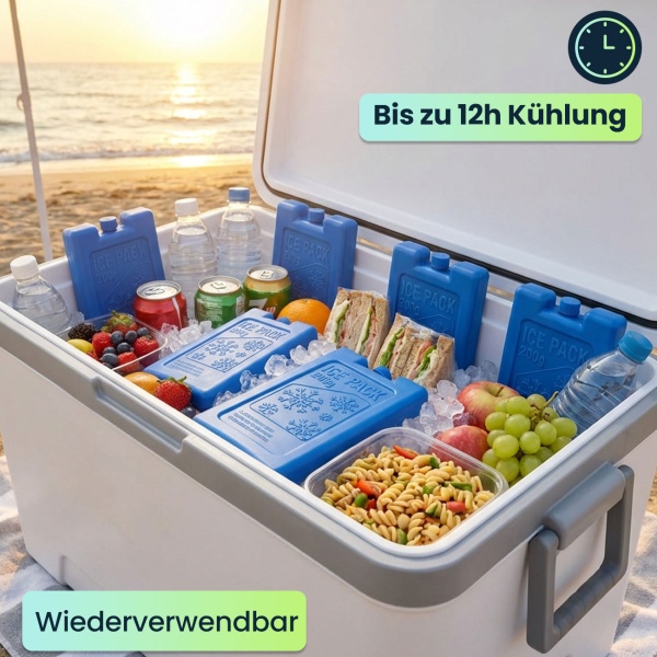 12er Set Kühlakkus für Kühltasche & Lunchbox – je 200g, Kühlelemente flach & wiederverwendbar – BPA-freier Kühlakku für 12h Kühlung
