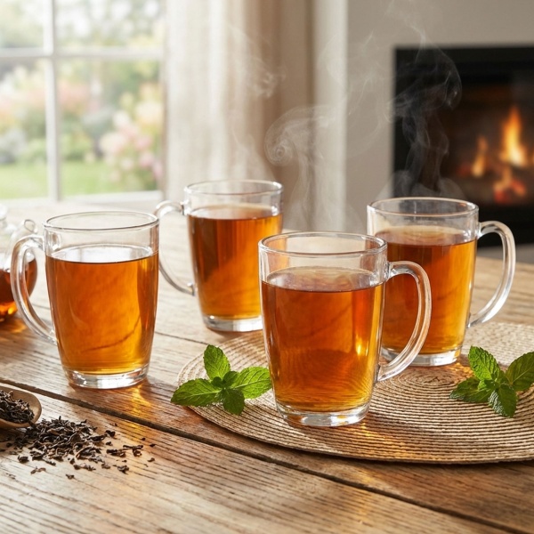 4er-Set Transparentes Teeglas Set, 400 ml - Extrem stabiles Glas, hitzebeständig und grosszügig - Perfekt für Tee, Kaffee und Punsch