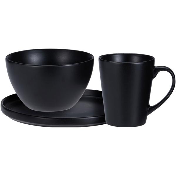Elegantes 6-tlg. Frühstücks-Set in Schwarz Matt: Edles Geschirr-Service für 2 Personen - Modernes Essgeschirr für Müsli, Kaffee, Brunch, u.v.m.