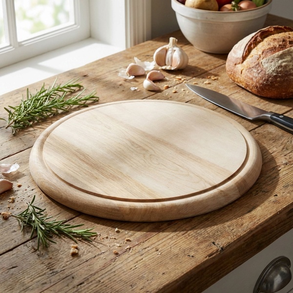 Edles Schneidebrett rund 25cm - hochwertiges Holz-Frühstücksbrett, Tranchierbrett & Servierteller - Küchenbrett für Feinschmecker