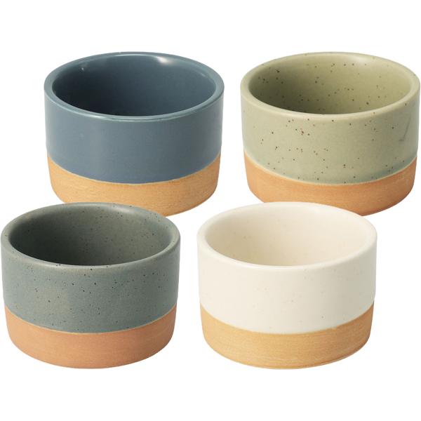 Edles Schalen-Set 4-tlg aus Steinzeug: Bunte Dipschalen, Mini-Schüsseln & Snackschalen 6,5x4cm – Moderne Servierschalen klein, chic & robust