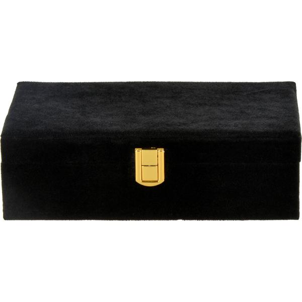 Elegante Schmuckbox Schwarz: Grosser Schmuckkasten mit Spiegel, Samt-Innenfutter Beige & Gold-Clip, edle Aufbewahrung, 25 x 16 x 7 cm
