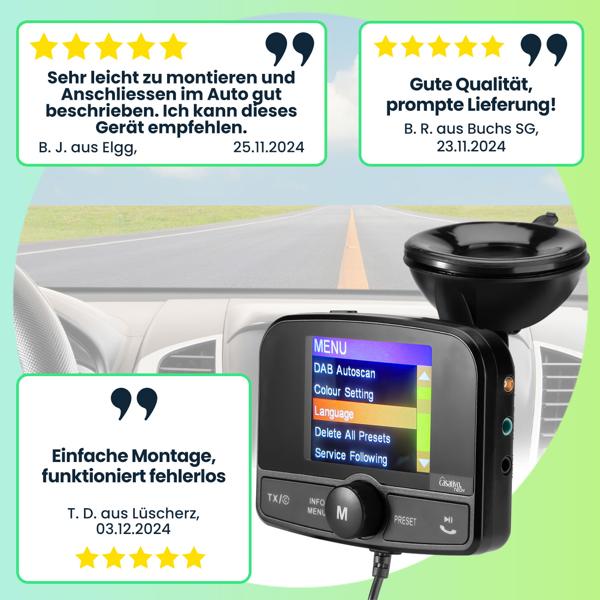 Einfach DAB+ über FM hören - 4in1 Kfz DAB Radio Empfänger mit Bluetooth 5.0, Freisprechanlage & FM Transmitter - Kristallklarer Digital-Sound im Auto