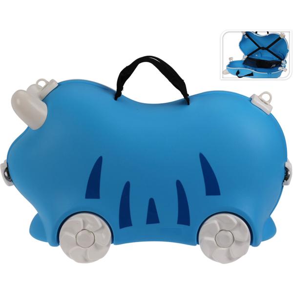 Robuster Kinder Trolley Hartschalenkoffer Blau – Stabiler Koffer mit Sitzfunktion für Mädchen & Jungen, Buntes Kindergepäck mit Rollen