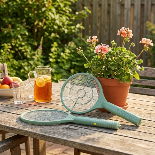 2er-Set Elektrische Fliegenklatsche – Effektive Insektenvernichter Fliegenfalle für Haus und Garten, handlich und sicher, 46 cm