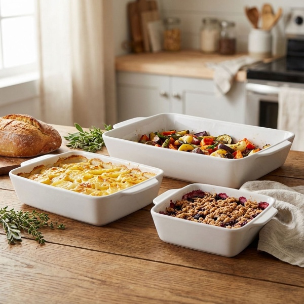 3-teiliges Auflaufformen-Set aus Steinzeug, rechteckig & robust - Ofenfestes Servierschalen-Set für Lasagne, Gratin, Auflauf & mehr in 3 Grössen