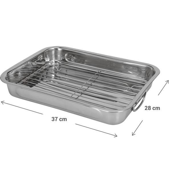 Backofen Bräter aus Edelstahl mit Rost & Griffen - zum Braten & Backen von Fleisch, Fisch oder Gemüse - Bratschlitten für Elektro- & Gasöfen