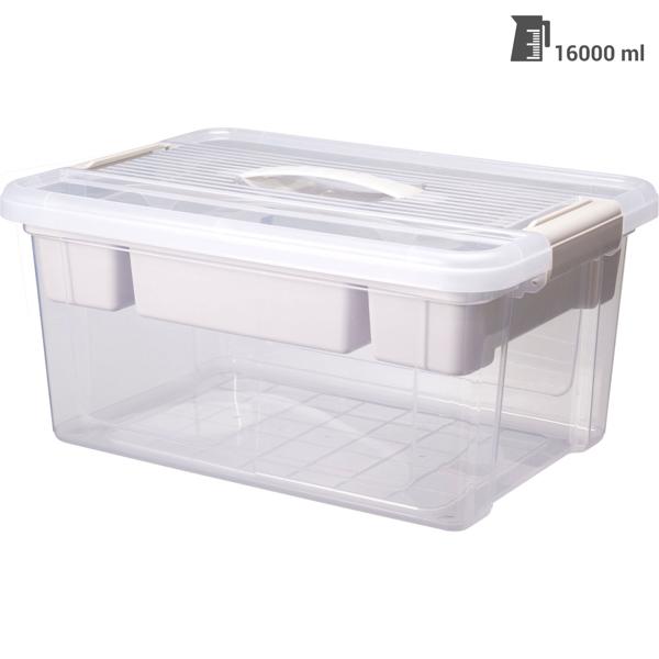 2er-Set Grosse Aufbewahrungsbox 16L mit Organizer & Deckel, transparent, stabil, perfekt für Ordnung im Haushalt, Büro & Lager 