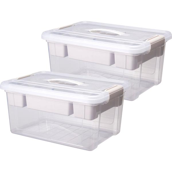 2er-Set Grosse Aufbewahrungsbox 16L mit Organizer & Deckel, transparent, stabil, perfekt für Ordnung im Haushalt, Büro & Lager 