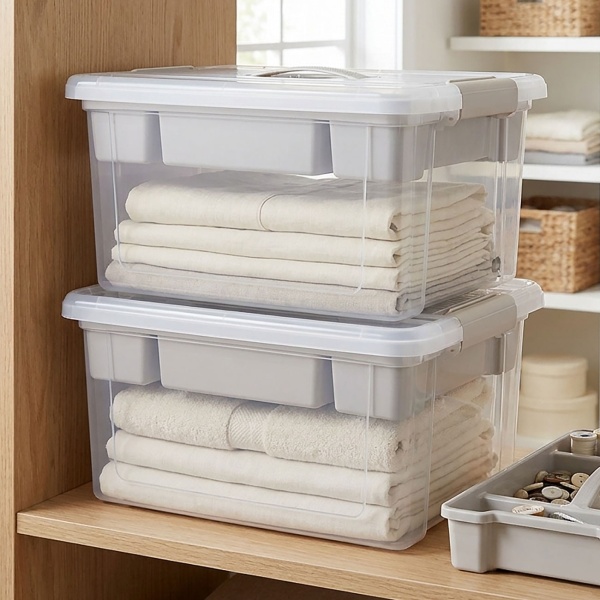 2er-Set Grosse Aufbewahrungsbox 16L mit Organizer & Deckel, transparent, stabil, perfekt für Ordnung im Haushalt, Büro & Lager 