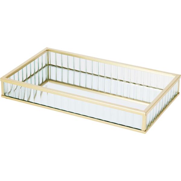 Luxuriöses 2er-Set Deko-Tabletts aus Glas & Metall, Gold – Rechteckiges Schmuck- & Serviertablett, Kosmetik Ablage – Ideal für Bad & Schminktisch