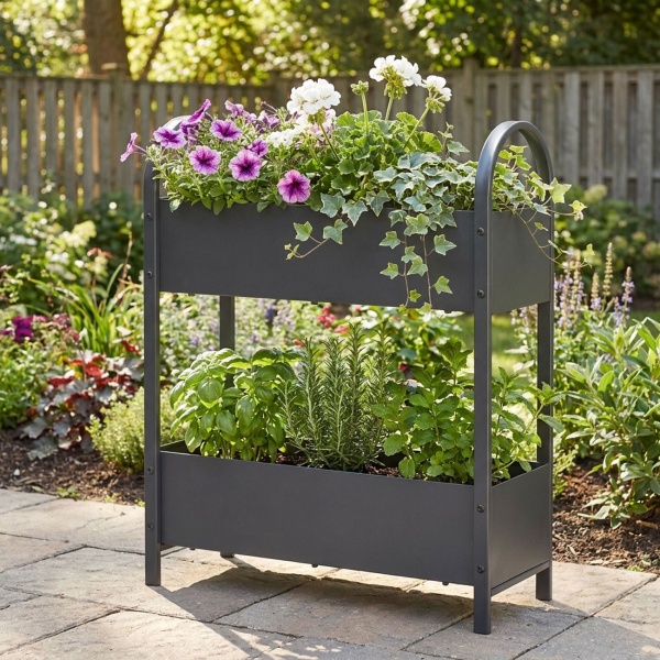 Pflanzgefäss Metall 60x22,5x75cm, Anthrazit - moderner Blumenständer für den Aussenbereich & Wohnzimmer, stabil, edel & robust