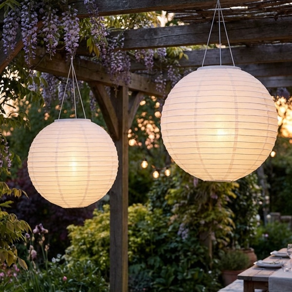2er-Set Grosser Solar Lampion, Ø 40 cm – Wetterfeste LED Kugel hängend für Garten & Balkon – Automatische Solarleuchte Deko für Party