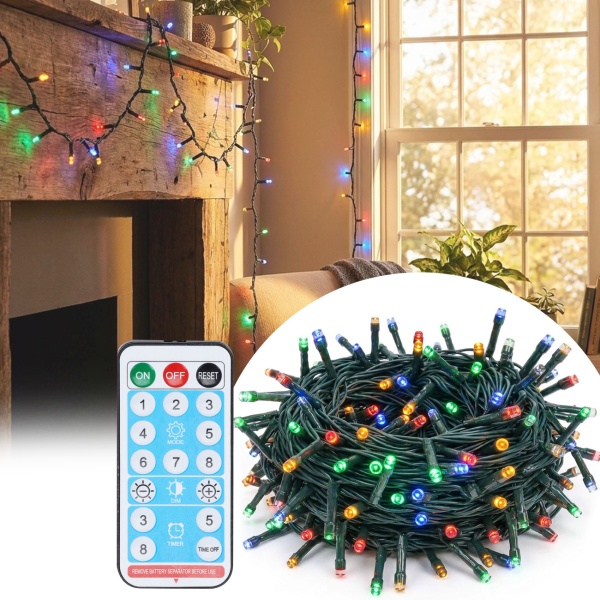 LED Solar Lichterkette 768 LEDs, 5,6m, 13 Funktionen, Fernbedienung & Timer - USB-ladebar, buntes Licht für Garten, Balkon & Terrasse