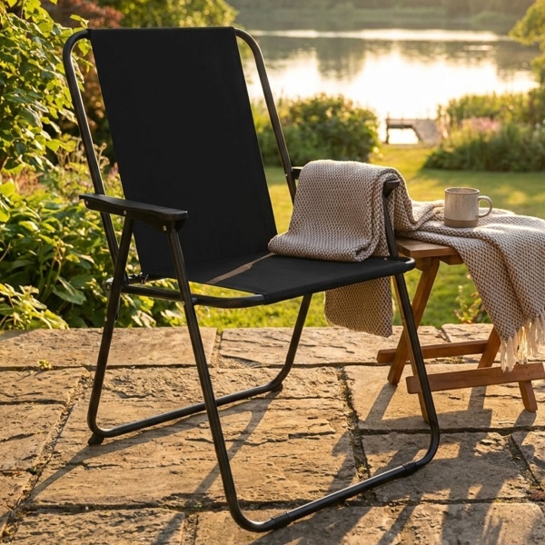 2er-Set Robuster Klappstuhl in Schwarz: Stabiler Faltstuhl aus Stahl & Polyester, idealer Begleiter für Camping, Garten, Terrasse & Outdoor 