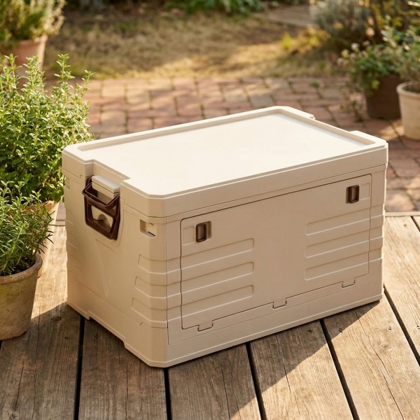 Faltbare Aufbewahrungsbox 55L Beige: robuste Klappbox, stapelbarer Ordnungshelfer für Kleidung, Spielzeug & mehr - platzsparend & stabil