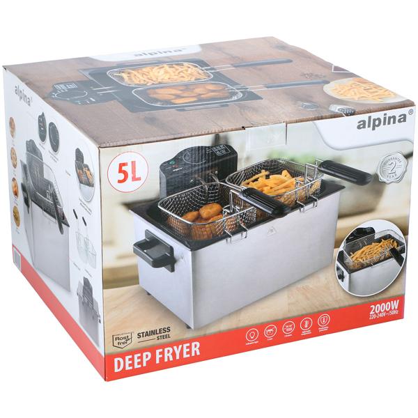 Premium Doppelkorb Fritteuse 5L Edelstahl – 2000W für schnelle, knusprige Ergebnisse - Profi Kaltzonen Fritteuse mit 3 Körben