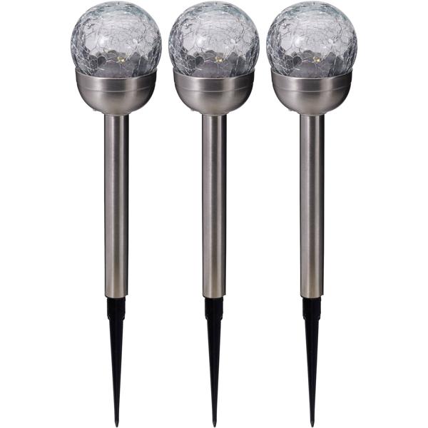 3er-Set Glaskugel Solarleuchte, Edelstahl: 4 LED Kupferdraht, wetterfest & dekorativ - ideal für Garten & Terrasse, 34,5 cm