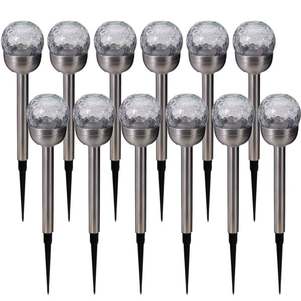 12er-Set Glaskugel Solarleuchte, Edelstahl: 4 LED Kupferdraht, wetterfest & dekorativ - ideal für Garten & Terrasse, 34,5 cm