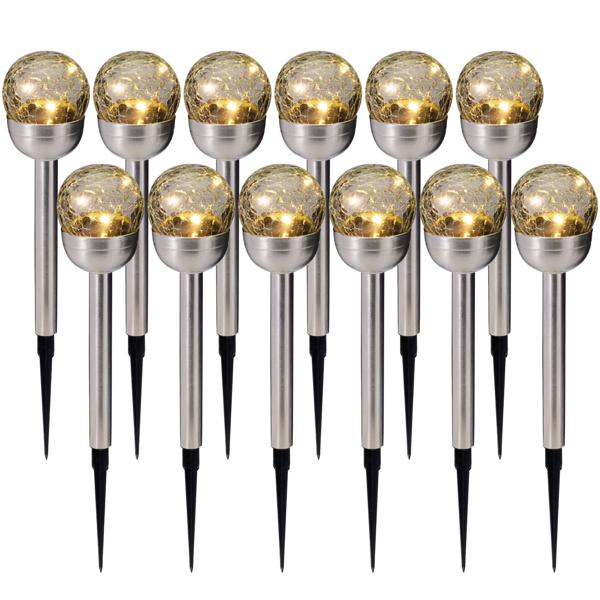 12er-Set Glaskugel Solarleuchte, Edelstahl: 4 LED Kupferdraht, wetterfest & dekorativ - ideal für Garten & Terrasse, 34,5 cm
